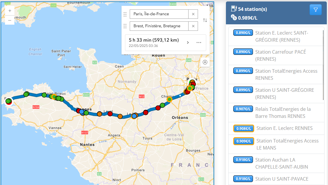 Stations GPL sur votre trajet